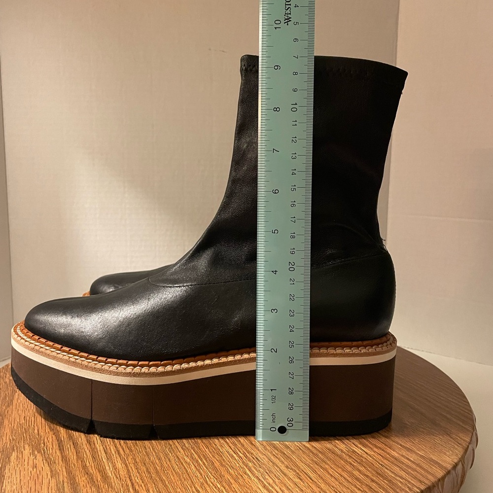 Robert Clergerie Britt Stretched Black Leather Rubber Wedged Boot Retro- 10 - Picture 6 of 10